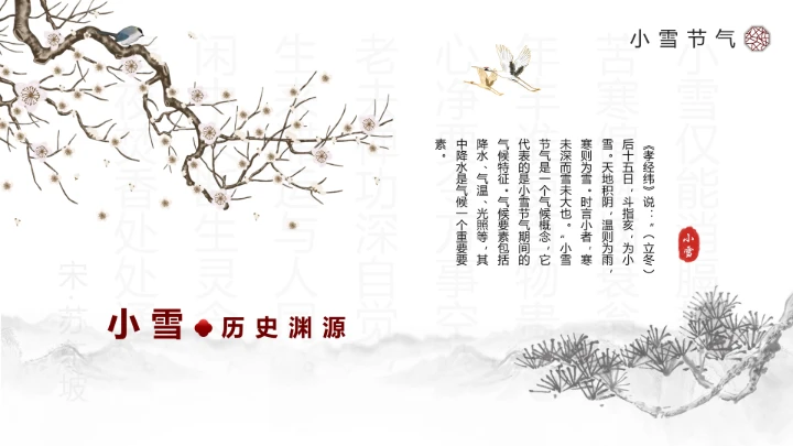 淡雅中国风二十四节气之小雪养生PPT模板