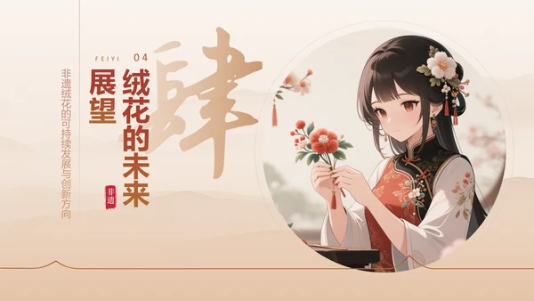 红色中国风非遗绒花的工艺魅力PPT模板