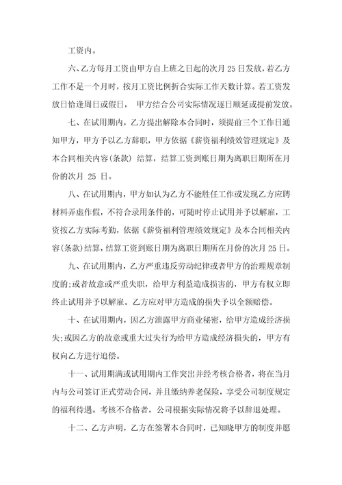 企业试用期劳动合同书