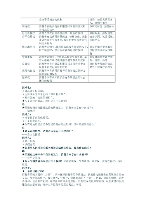 第八课消费者的权益教学提纲