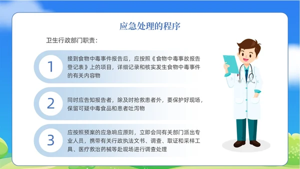 蓝色清新食物中毒应急预案医疗培训PPT模板