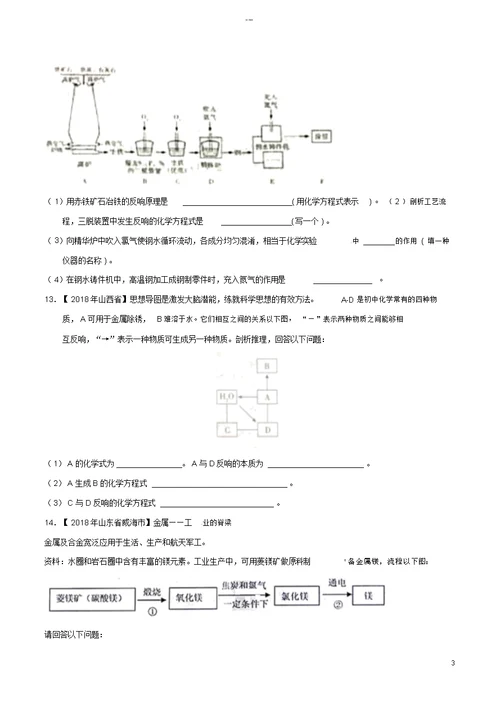 2018年中考化学知识分类练习卷金属材料、金属资源的利用、保护(无答案)