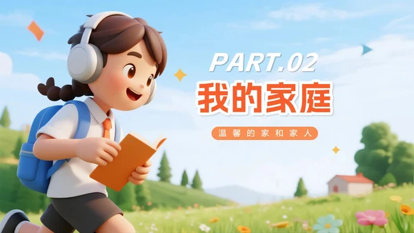 可爱清新3D卡通风小学生入学自我介绍PPT模板