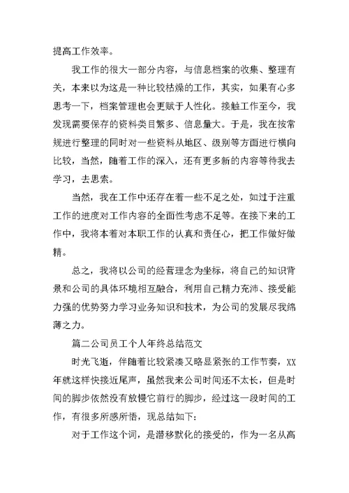 公司员工个人年终总结范文