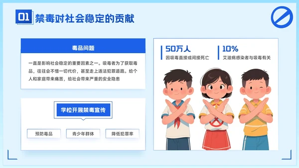 蓝色卡通风学校禁毒宣传：守护学生健康成长PPT模板