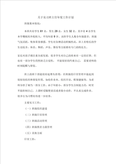 关于实习班主任年度工作计划