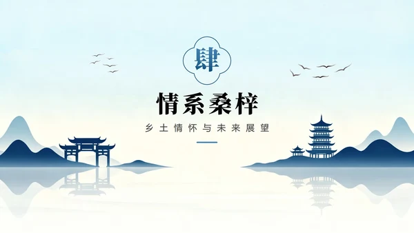蓝色渐变简约扁平风我的家乡介绍城市介绍PPT模板