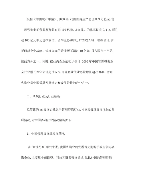 咨询公司创业商业企划书