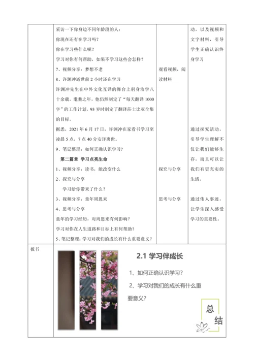【核心素养目标】2.1 学习伴成长 教案