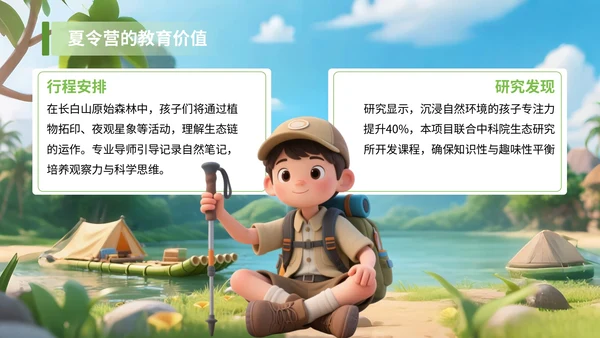 绿色3D风享受野趣感受阳光夏季旅游计划PPT