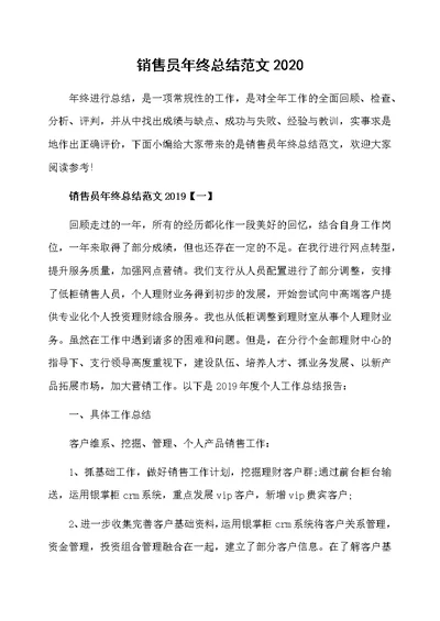 销售员年终总结范文2020