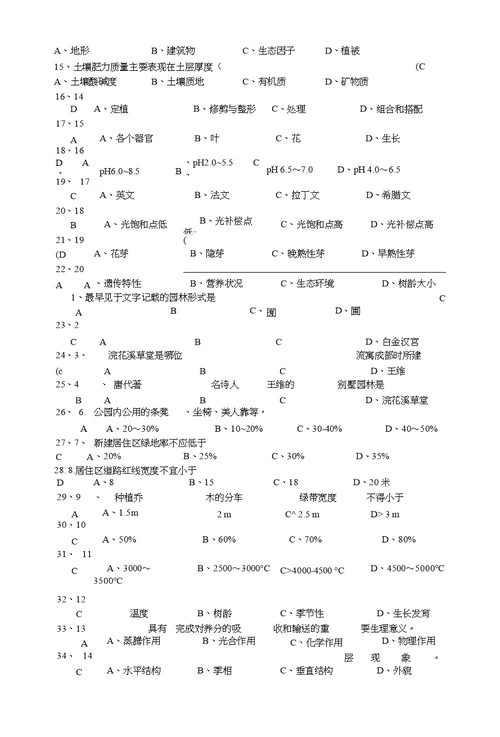 园林助理工程师考试题库