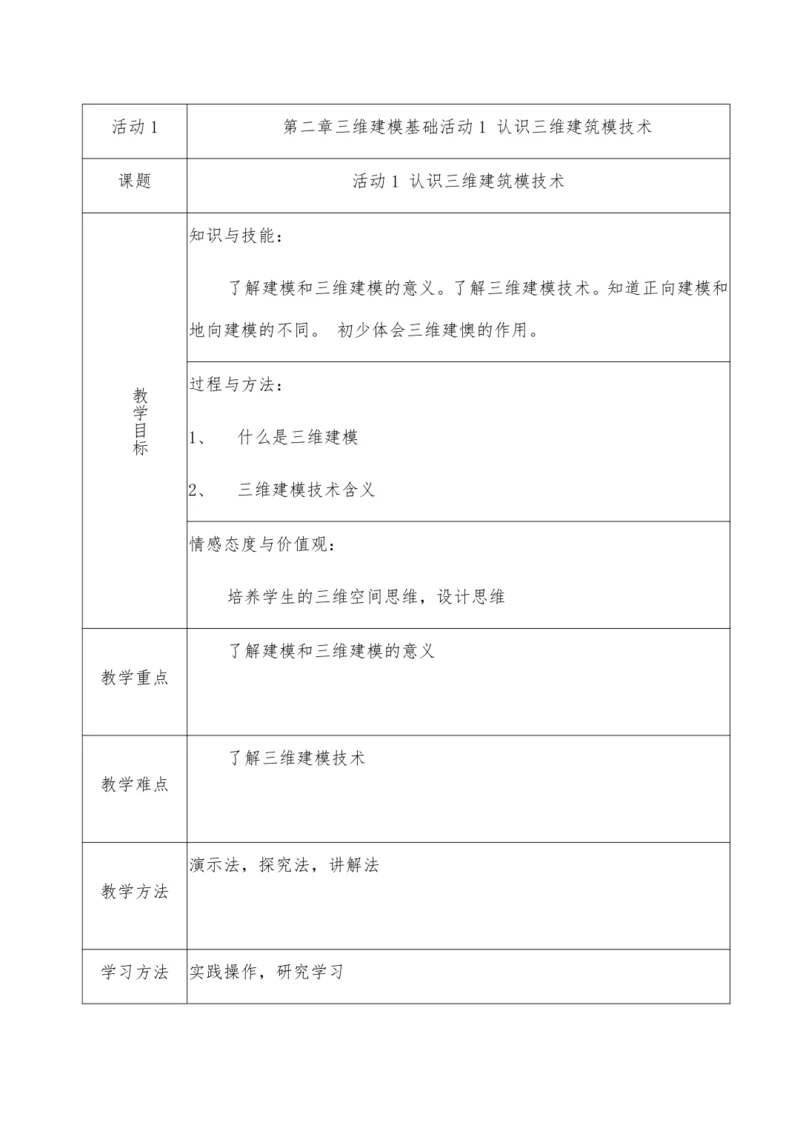 第二章活动1认识三维建模技术