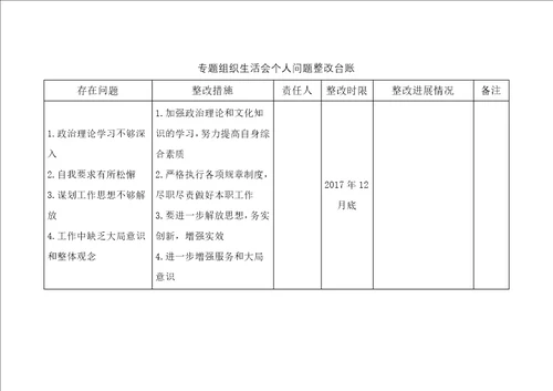 组织生活会问题整改台账