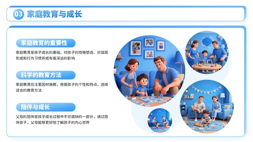 蓝色3D卡通父亲节社区活动亲子互动与家庭和谐PPT模板
