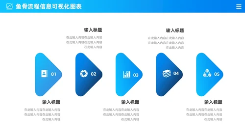 商务蓝色渐变通用鱼骨图信息可视化图表PPT