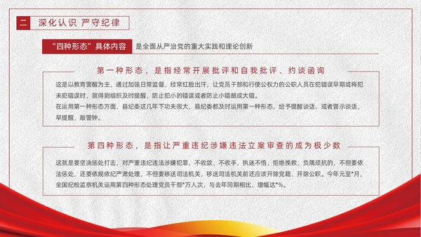 红色白色简约党政党建党课监督执纪四种形态动态PPT