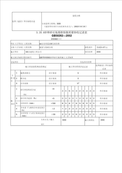 地基基础检验批质量验收记录表