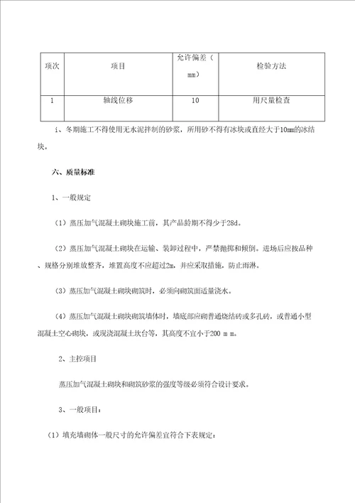 加气混凝土填充砌体施工方案