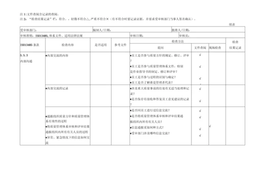 企业各部门通用按ISO13485内审检查表全套.docx