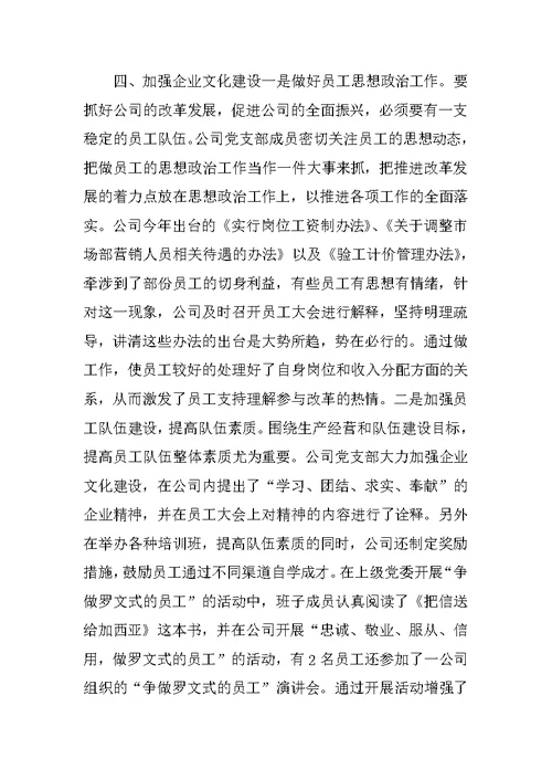 企业党小组工作总结