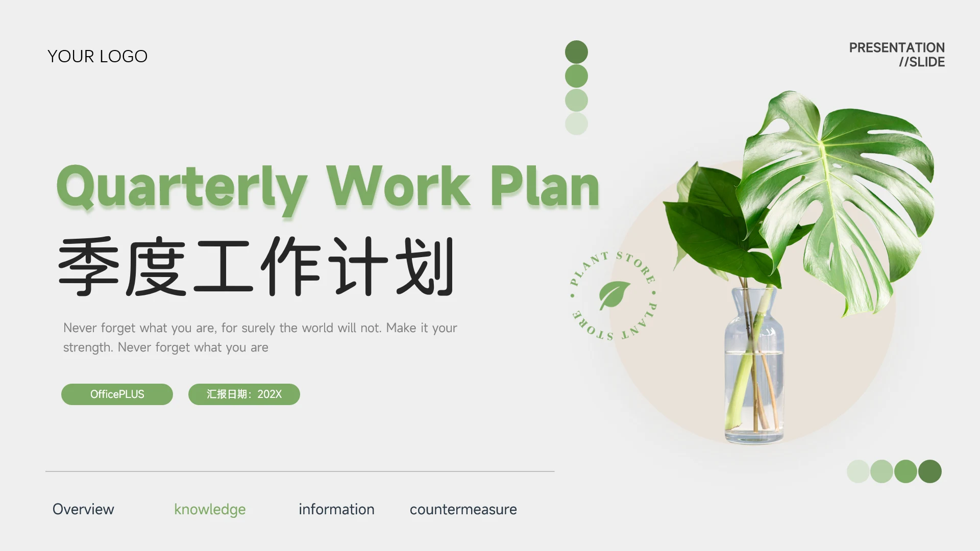 绿色植物风小清新季度工作计划PPT模板
