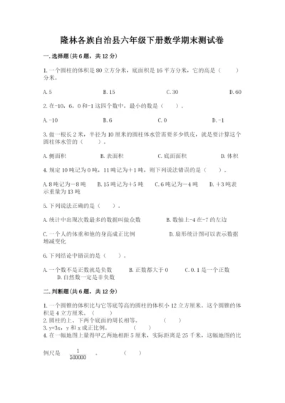 隆林各族自治县六年级下册数学期末测试卷加精品答案.docx