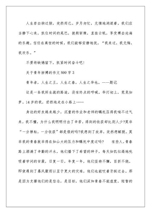 关于青年拼搏的作文800字4篇