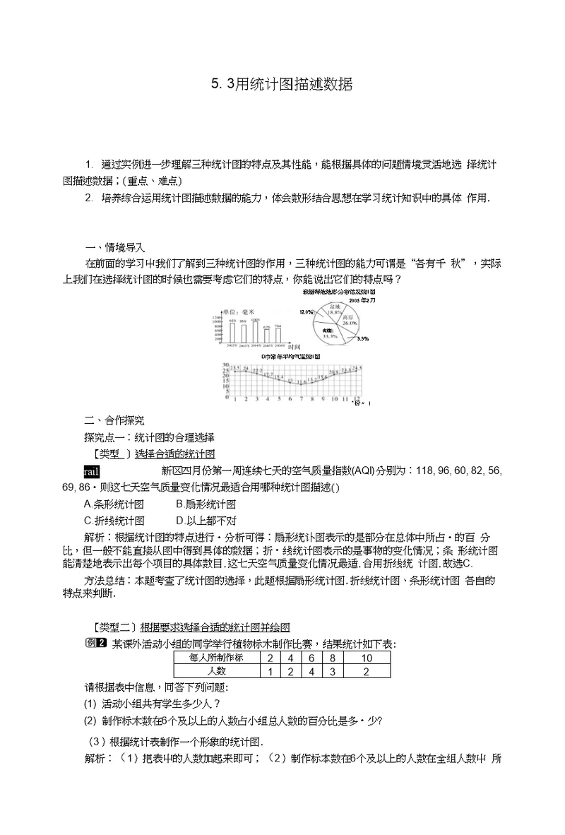 2018年秋七年级数学上册53用统计图描述数据教案1（新版）沪科版