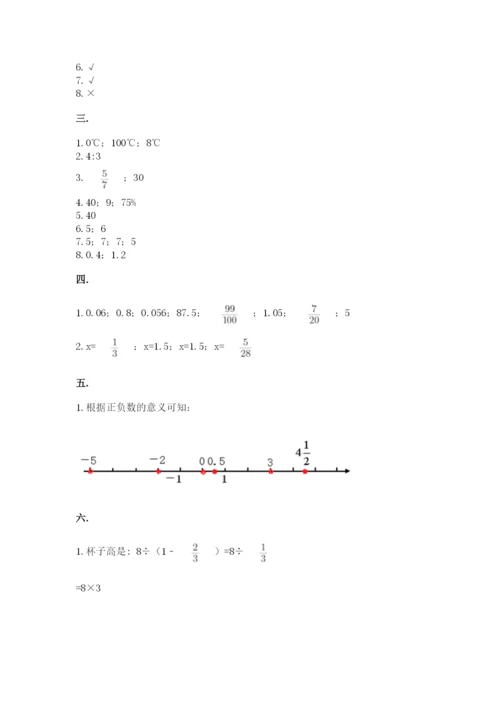 小学六年级数学期末自测题【考试直接用】.docx