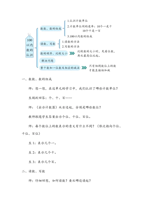 《第四单元复习》（教案）人教版一年级数学下册