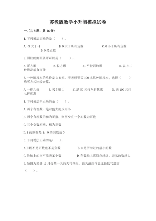 苏教版数学小升初模拟试卷（实用）.docx