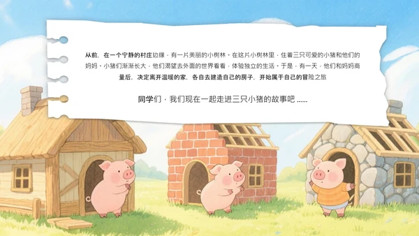 绿色卡通风三只小猪安全意识培养PPT