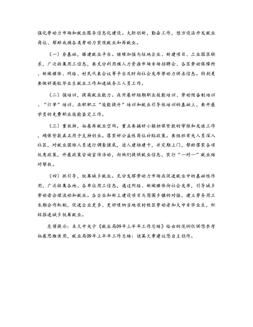就业局09年上半年工作总结