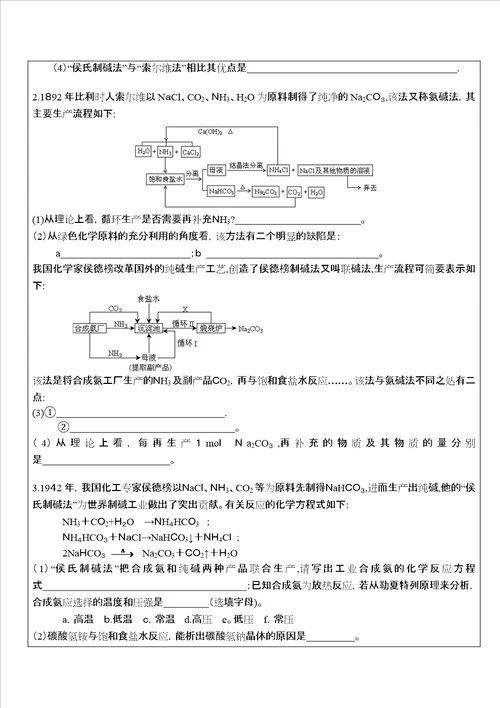 侯式制碱法原理和简单流程