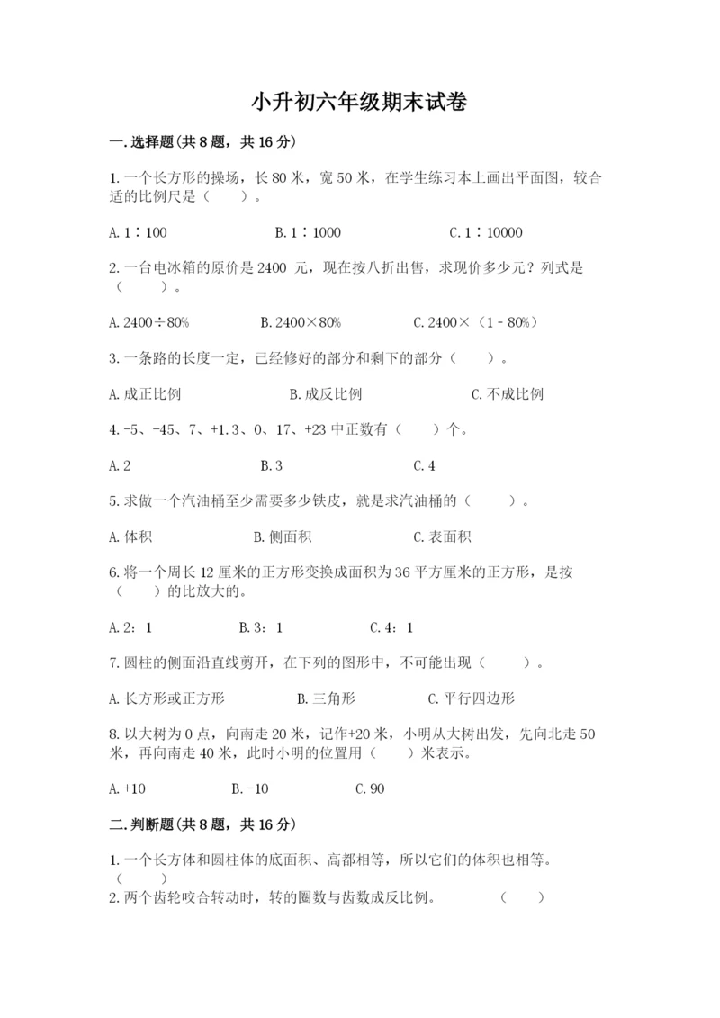 小升初六年级期末试卷（考点精练）.docx