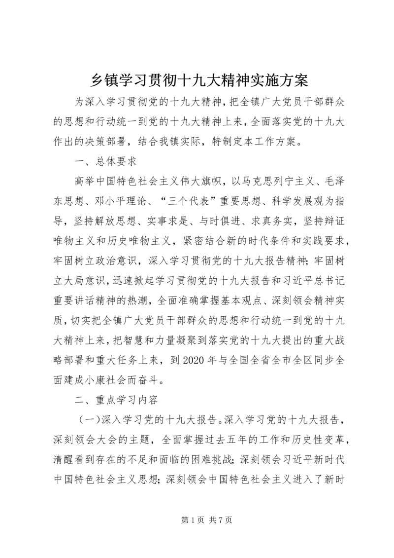 乡镇学习贯彻十九大精神实施方案.docx