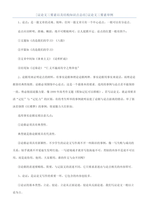 [议论文三要素以及结构知识点总结]议论文三要素举例.docx