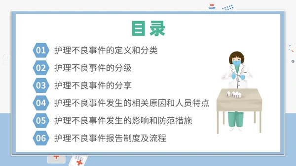 简约插画卡通医疗医院医生护士护理不良事件课件教学模板护理培训