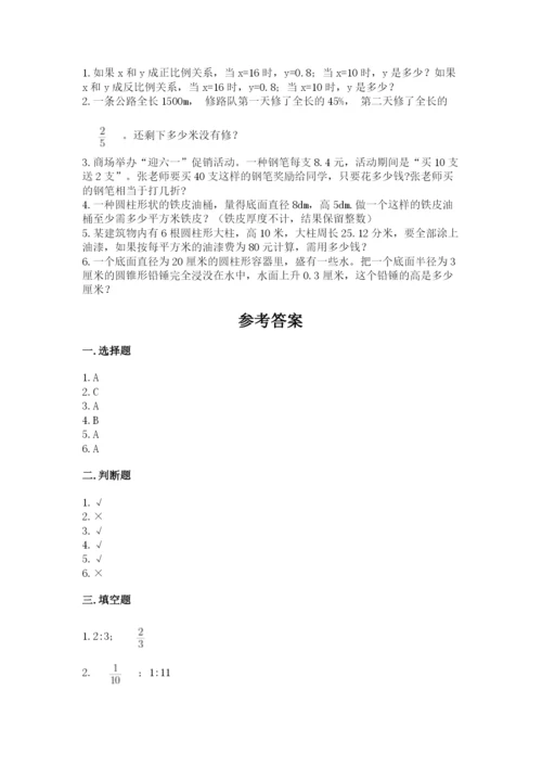 温州市瑞安市六年级下册数学期末测试卷必考题.docx