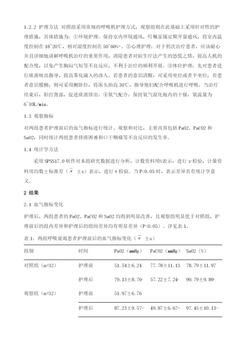 呼吸衰竭患者经无创呼吸机治疗的临床护理方法及效果分析.docx