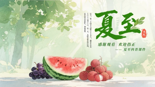 绿色简约中国传统二十四节气之夏至科普课件PPT模板