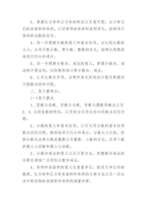 五年级数学下册期末复习计划.docx