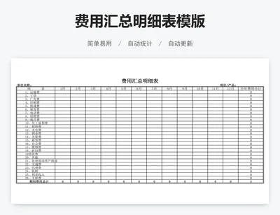 费用汇总明细表模版