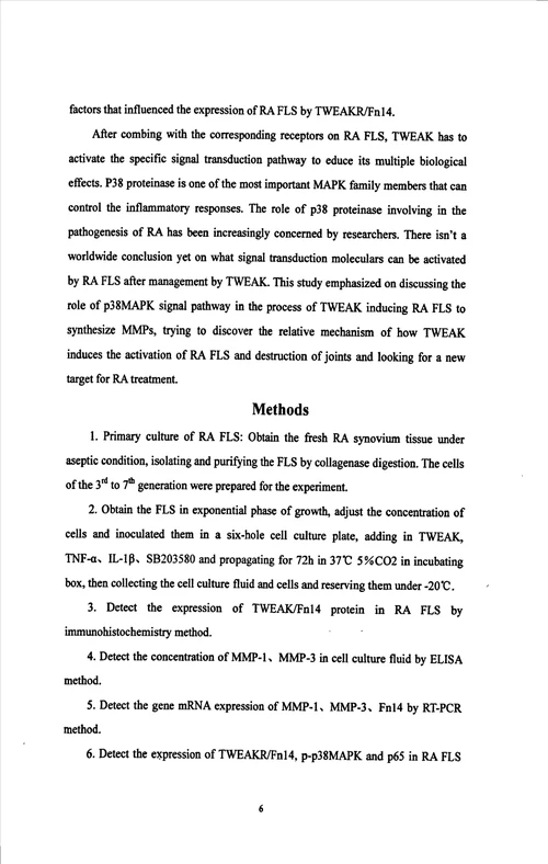 WEAK诱导类风湿关节炎成纤维样滑膜细胞合成MMPs及其相关机制的实验分析