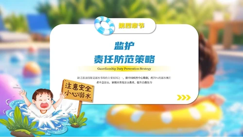 蓝色卡通3D预防溺水主题班会PPT模板