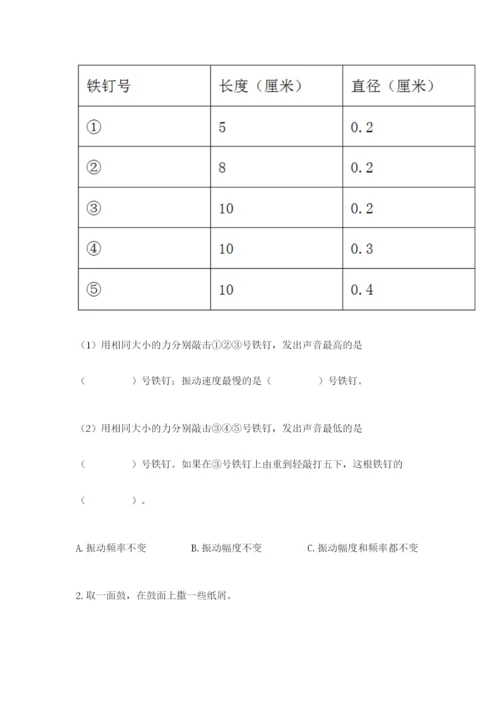 教科版科学四年级上册第一单元声音测试卷（实验班）.docx