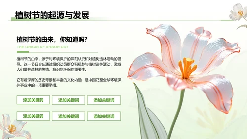 绿色3D风植树节公益讲座PPT模板