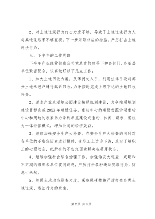 产业经营部201X年上半年工作总结和下半年工作思路.docx