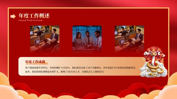 蛇年红色喜庆企业年终工作总结汇报PPT模板